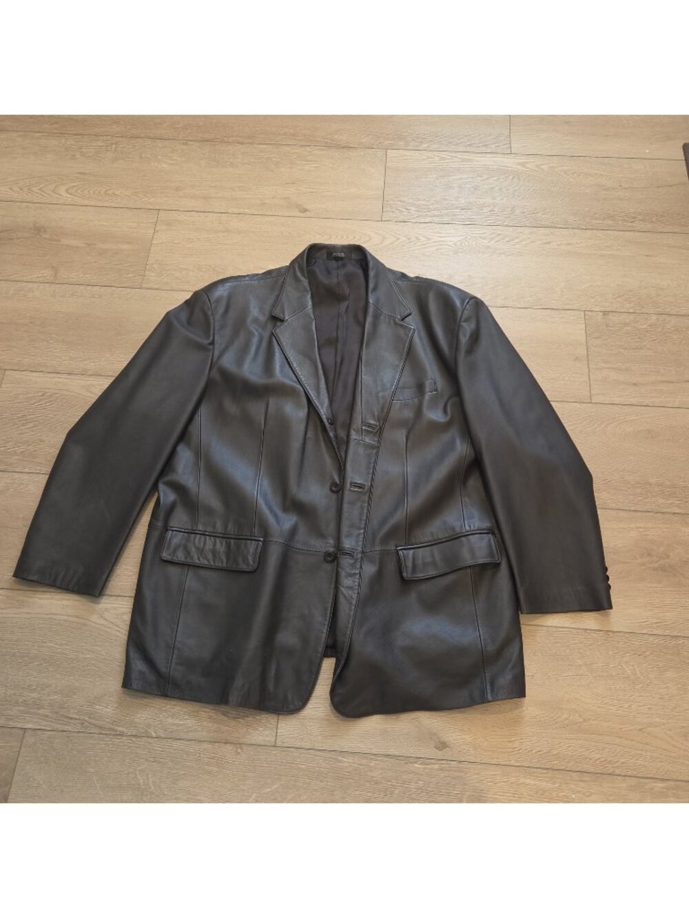 J.Ferrar Brown Leather 3 Button Blazer Jacket Car Coat Mens 2XL XXL
